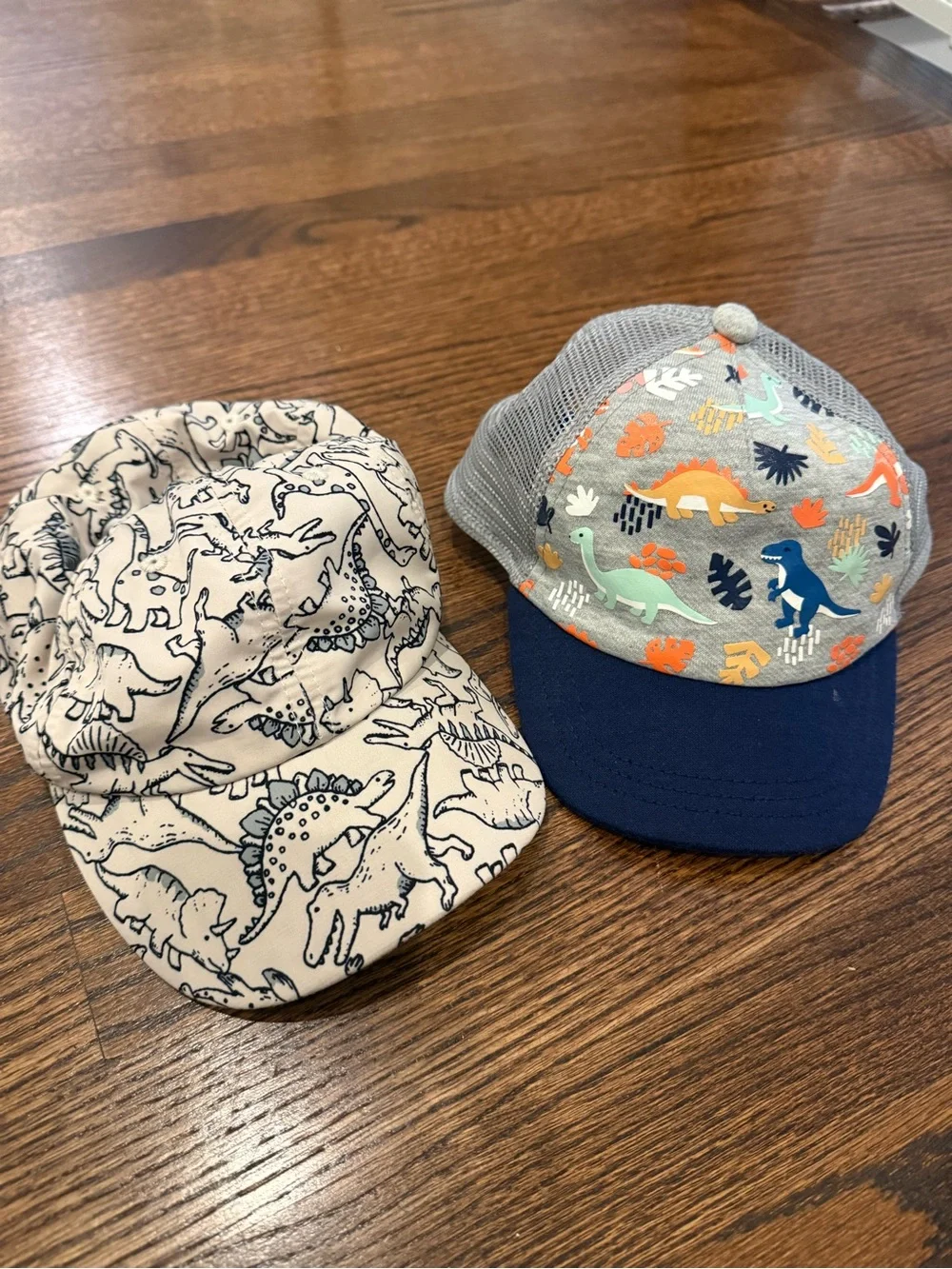Kids Dinosaur Caps - Grey & Navy (Set of 2)